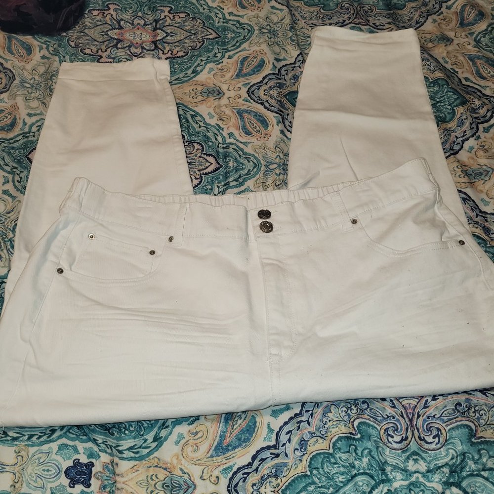 Terra & Sky White Denim Jeans w/ Stretch Waist Band Plus Size 2X (20)